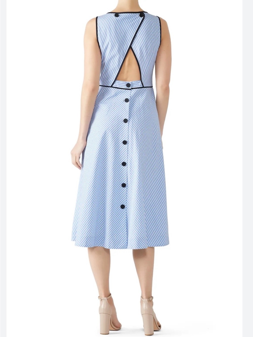 kate spade Light Blue and White Striped Midi Dress with Black Trim